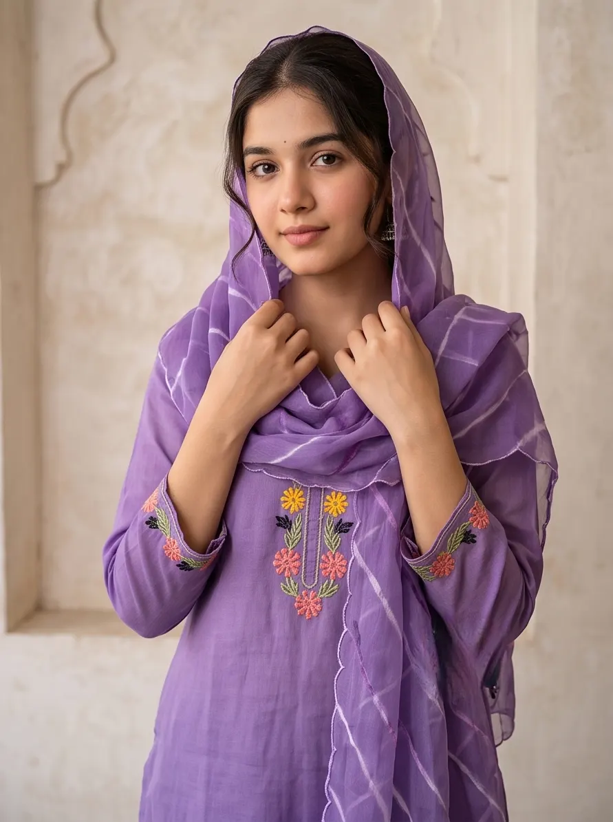 Swarna Purple Embroidered Chanderi Suit Set